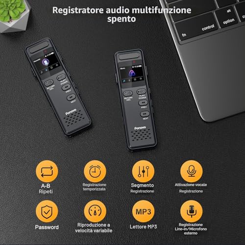 80GB Voice Recorder 100 Hours Continuous Recording, Ponovo Professional Voice Activation Recorder 1536Kbps with MIC, 1100mAh Mini Audio Recorder with Password for Interviews Meetings