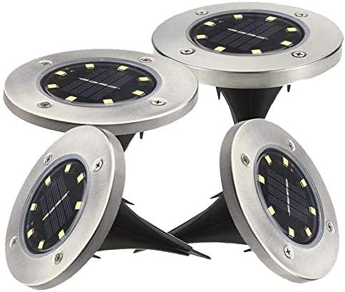 Solar Powered Ground Lights, 4 pieces Stainless Steel Solar Lights Floor Lamp, IP65 Waterproof Light Sensor Landscape Lights with 8 LED for Outdoor Garden, Pathway, Lawn, Yard Walkway, Pool Area (Warm White)
