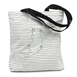 Mziart Cute Cat Striped Canvas Tote Shoulder Bag Stylish Shopping Casual Bag Foldaway Travel Bag