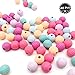 Exasinine 40 Pcs Candy Colors Mixed Wooden Beads Thread Stripe Wood Ball for Adult DIY Craft, 0.78 Inch