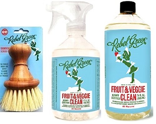 Rebel Green 17 oz. Produce Spray & 34 oz. Refill Bottle | FREE Veggie Scrubber Brush!