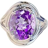 ZDIFDIC Oval Shape Created Amethyst Ring Birthstone Gemstone Topaz Knot Ring Solitaire Engagement Rings for Women, Anniversary Plated 925 Silver Promise Open Rings for Her
