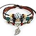MORE FUN Stone Soccer Figure Bead Three Layers Soft Leather Cuff Bracelet with Leaf
