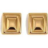 Kokoma Geometric Chunky Earrings for Women Large Square Boho Statement Stud Earrings Thick Dome Earrings Minimalist Ear Jewelry Gifts