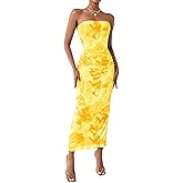 PRSFPN Women's Summer Dress Strapless Tube Top Maxi Floral Bodycon Dresses for Formal Party Vacation