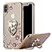 Miniko iPhone Xs Max Case Ring Holder, Soft Slim Bling Rhinestone Floral Crystal TPU Plating Rubber Glitter Case Cover with Detachable 360 Finger Kickstand for iPhone Xs Max 6.5 inch Gold
