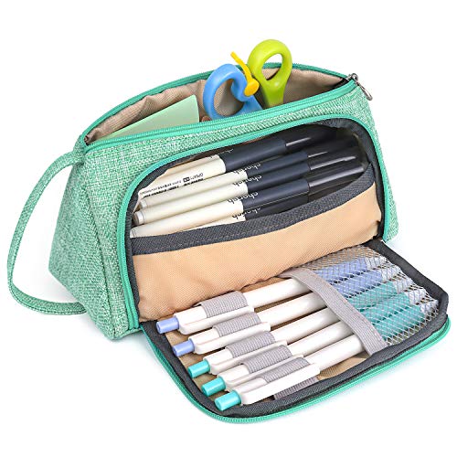 Mokani Pencil Case, Big Capacity Pencil Pen Pouch with Handle, Stationery Bag Supplies Box for Student Office College Middle School High School, Green