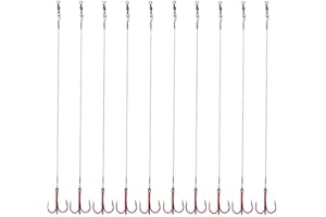 LAXYGO 5-10pcs Fishing Treble Hook with Leader Nylon Coated Fishing Wire Leader with Swivel 3/0 2/0 1/0 1# 2# 4# 6#