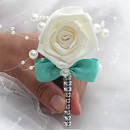 S-SSOY Boutonniere Bridegroom Groom Men's Boutonniere Groomsmen Best Man Boutineer with Pin Brooch Corsage for Wedding Homecoming Prom Suit Decor Bowknot Turquoise Pack of 4 - Thumbnail 5