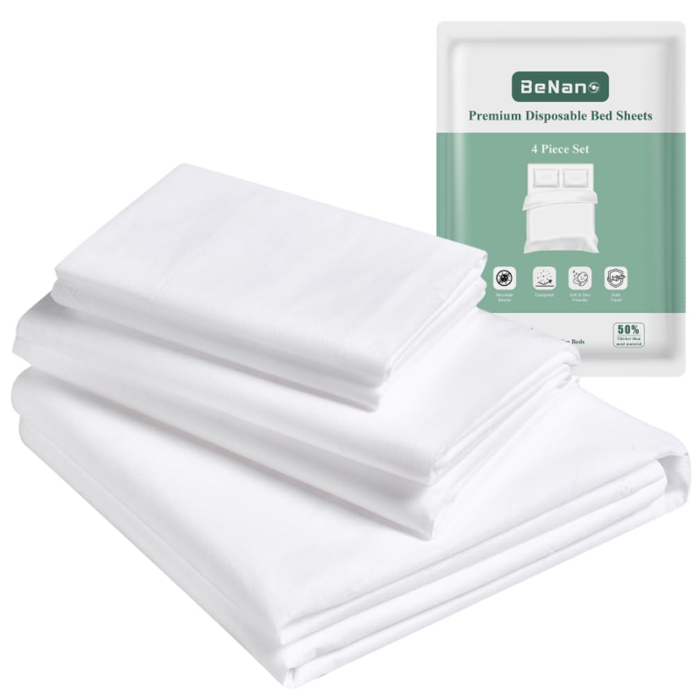 Photo 1 of (2 Pack) 4 PCS Disposable Bedding Set for Travel, Disposable Flat Sheet, Quilt Cover and Pillowcase, Universal Size Fits Twins, Full, Queen, King. for Hotel, Cruise, Travel, Spa