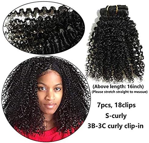 Ms Fenda Brazilian Remy Virgin Hair 3B 3C Kinky Curly Natural Color African American Clip In Hair Extensions 120Gram 7Pcs/Set (20 inch, 120Gram/Set)