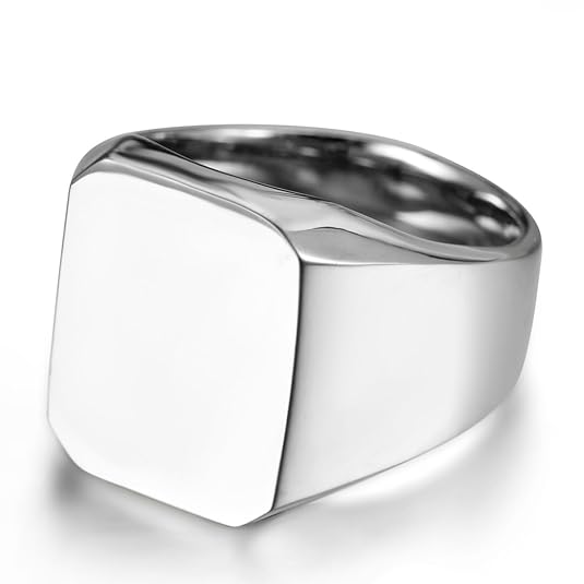 JewelryWe Schmuck Biker Edelstahl Herren-Ring, Glänzend Poliert Siegelring Quadrat Band Ring, Silber Größe 57 bis 67 - mit Ge