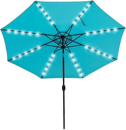 Amazon Com Sundale Outdoor 10 Ft Solar Powered 40 Led Lighted Patio Umbrella Table Market Umbrella With Crank And Push Button Tilt For Garden Deck Backyard Pool 8 Steel Ribs Blue Garden Outdoor