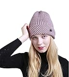 Womens Knitted Hats, Bagoge 2017 New Autumn And Winter Solid Color Stripes Fashion Warm Knitted Round Hats Knitted Wool Curling Head Cap (Pink)