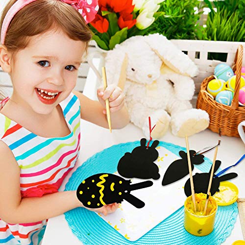 LEEFENGQI [48 Pack] - Easter Rainbow Scratch Card, Easter Eggs Carrots Bunny Scratch Art with 48 Ribbons and 24 Wooden Styluses for Easter Party Favor, Creative Easter Gifts for Kids