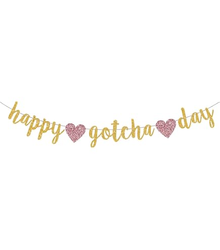 Happy Gotcha Day Banner – Gold-Glitter Girlande Für Haustier-Adoptionsparty