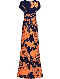 Bon Rosy vestido largo atado a la cintura de estilo bohemio floral con cuello en V de manga corta para mujer