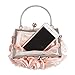 Emour Women Satin Rose Rhinestone Pure Color Handbag Evening Bags Wedding Handbags Carved Handle (Pink)
