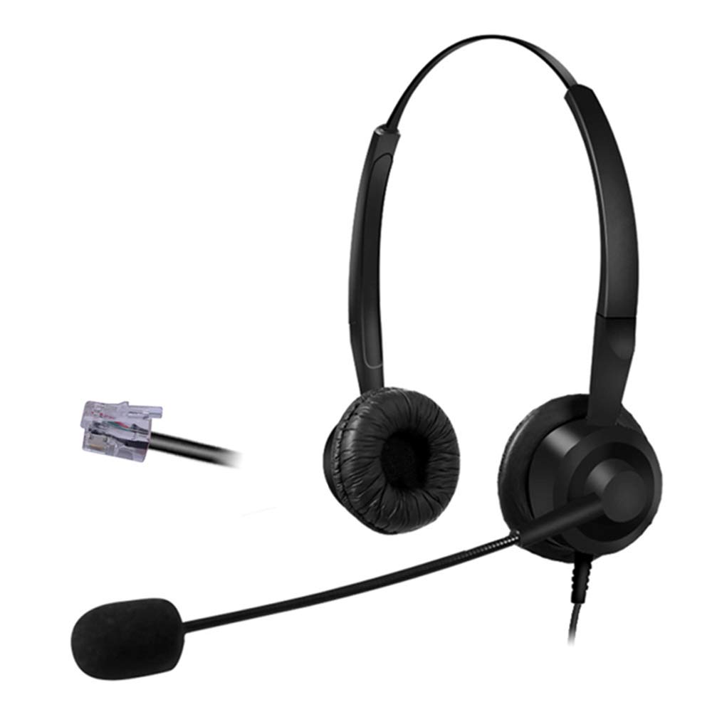 Bemma Telephone Headset with Microphone Noise Cancelling, Binaural RJ9 Crystal Head Corded Call Center Phone Headsets Works For Mitel 5224 5230 AVAYA 1416 Polycom VVX410 VVX411 Shoretel Plantronics