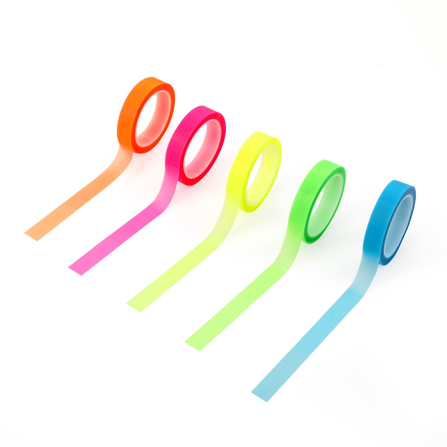 5 Rolls Highlighter Tape Removable Fluorescent Neon Tapes Washi Tape Set Fluorescent Highlighters Colored Transparent Tape Page Markers for Teachers Students Reading Home Office (0.3inch x 16.4ft)