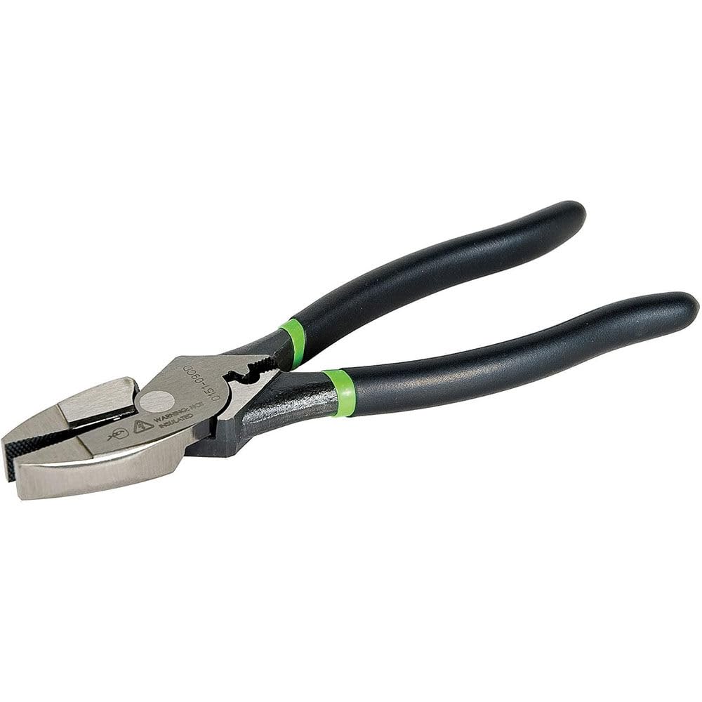 Greenlee 0151-09CD Side Cut Pliers with Crimper, High Leverage, Dipped Grip, 9", Green and Black