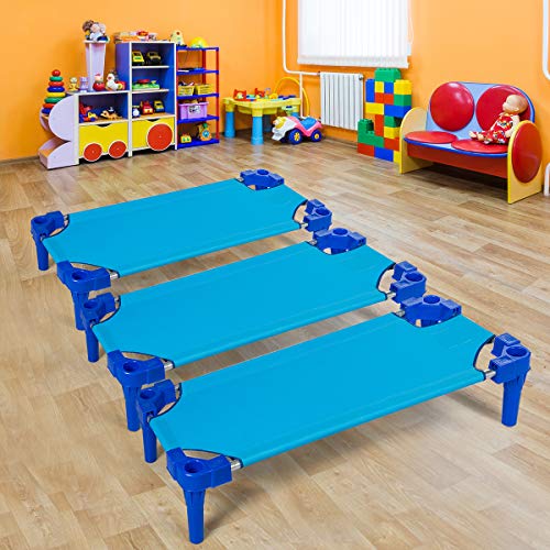 Costzon Kids Stackable Naptime Cot, 55"L x 23"W, Toddler Daycare Rest Mat w/Easy Lift Corner Detachable Oxford Cloth, Space Saving, Children Preschool Sleeping Cot, Pack of 6 (Light Blue) - Thumbnail 7