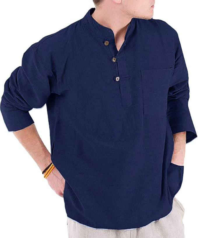 Fueri Mens Shirt Long Sleeve Henley Shirt Regular Fit Casual Shirt 100