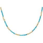 MYEARS Women Beaded Choker Necklace Gemstone 14K Gold Plated Simple Dainty Handmade Chain Everyday Trendy Jewelry