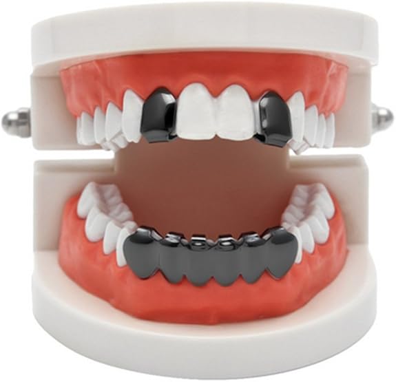 Gold Grillz Mouth Teeth 24K Plated Gold Custom Fit Top & Bottom Set Caps Grillz for