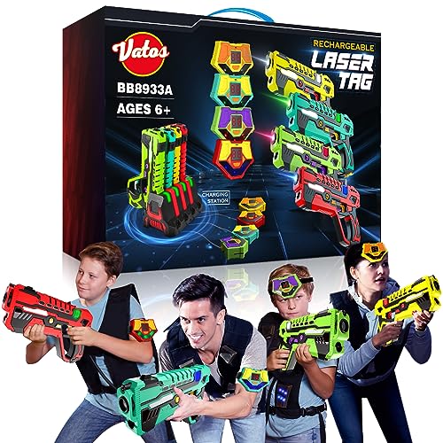 Vatos Wiederaufladbares Laser Tag Set – 4 Pack Lasertag mit Empfängern für Kinder Erwachsene, 2.4GHz Daten-Sync-Anzeige Spiel, Infrarot Spielzeug Alter 6-12+ Ju