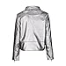 ACHIEWELL LIENZY Women's Leather Silver Slim Jacket Zipper Biker Coat (Small)