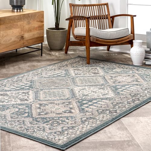 nuLOOM 6' Square Becca Traditional Tiled Area Rug, Becca Blue, Faded ...