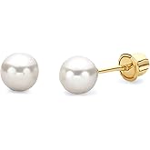 14k REAL Yellow OR White Gold Freshwater Cultured Pearl Stud Earrings with Screw Back- 3 Different Size Avilable