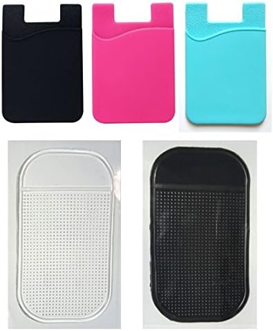 EZKeep Stick-On Wallet - ID/Credit Card Holder For Phones &amp; sticky Pads 2 pcs - Universal Size fits most Phones (including iPhone 6s, 6, 5, Samsung Galaxy S6, S5) (black/pink/blue)