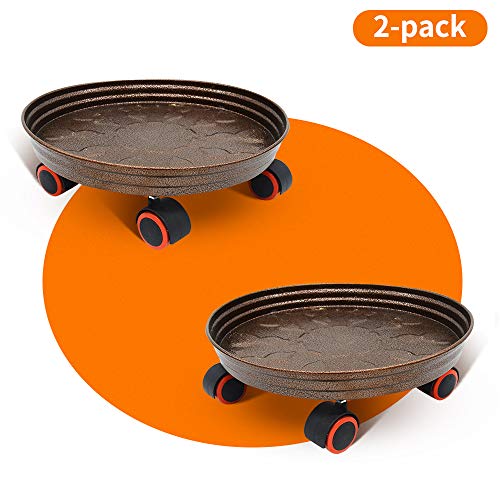 Gatesea 14 inch Plant Caddy with 5 Wheels, Rolling Plant Stands Outdoor Heavy Duty, Indoor Rolling Planter Dolly on Wheels, Outdoor Planter Trolley Tray Coaster, Bronze