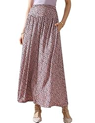 DOUBLJU Casual High Waisted Maxi Skirts with Pocket