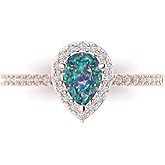 Clara Pucci 14K Solid Gold Engagement Ring for Women | 0.755 cttw Blue Moissanite Pear Cut Halo | Real Rose Gold Wedding Ring