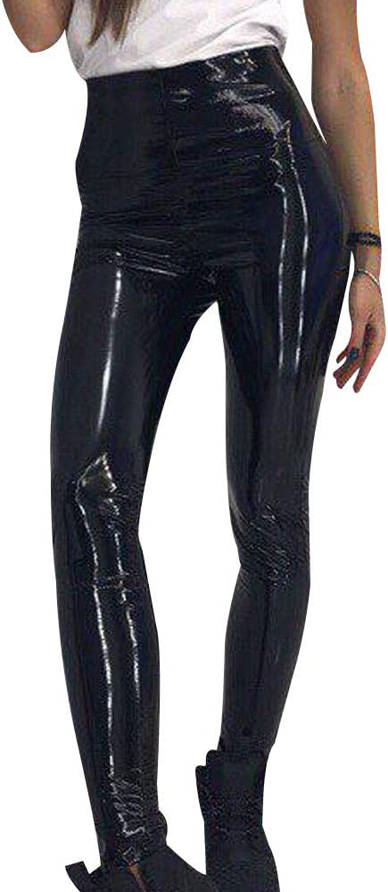 EVEDESIGN Women's Pull On Pu Pants Low Rise Sexy Leggings Shiny Stretchy Leggings