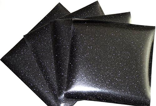 SpotDeals4u GLITTER BLACK Heat Transfer Vinyl for T Shirts garments bags and other fabrics- 4 Glitter Sheets 9.8" X 9.8" - Iron on Vinyl (Black)
