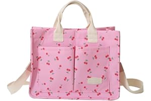 mcuvaec Cherry Tote Bag for Women Canvas Patched Purse Cute Shoulder Bag Multi-Pocket Satchel Handbag for work travel