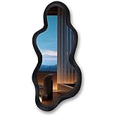 osemy 30"x 14" Irregular Wall Mirror, Wooden Black Framed Wall Asymmetrical Wavy Mirror for Living Room Bedroom Entryway Bath