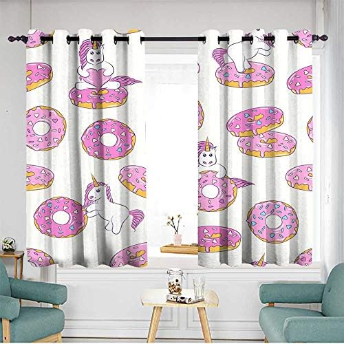 home1love Extra Wide Patio Door Curtain W 72" XL 72" Seamless Pattern with Cute Baby Unicorns and Donuts Background for Kids Design Pattern can be Used for Wallpaper Web Page Surface Textures Package