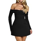 XXTAXN Women's Formal Sexy Off The Shoulder Long Sleeve Cocktail Back Zipper Mini Dress with Pocket