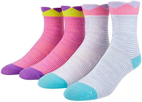 Funky Socks Girl's 2 Pack Patterned Crew Socks (Lime Feed Stripes, 6-8)