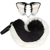 ILUFAM Dog Ears & Tail Cosplay Set Animal Ears Headband Tail with Detachable Waist Strap for Halloween Costume Parties