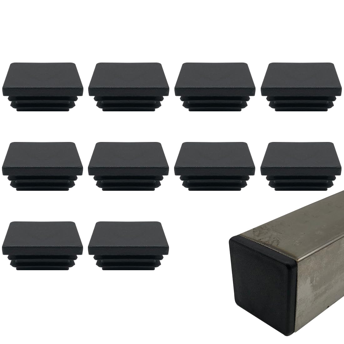 EIYVPRA Lamellar Plugs 40 x 40 mm for Square Tube, Square End Caps Made of PE Plastic, Pipe Plugs for Pipe Cover of Steel Pipes, Stainless Steel Tubes, Aluminium Tubes and Aluminium Profile, Square