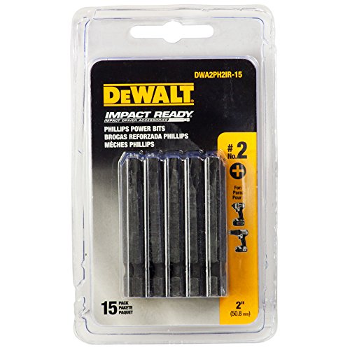 DeWalt DWA2PH2IR-15 2 Inch #2 Phillips Impact Ready Bit Tips Pack of 15