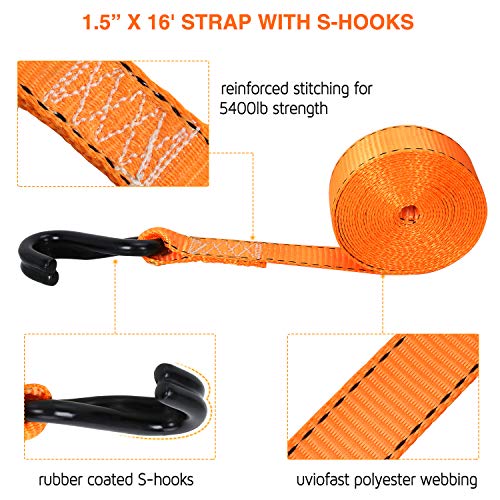 image for Trekassy Ratchet Straps Heavy Duty Motorcycle Tie Downs 4 Pack 1.5