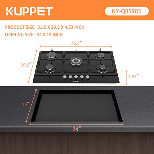 36" Builtin Gas Cooktop KUPPET QB5903 Gas Stove with 5 Booster Burners