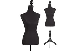 FDW Female Mannequin Body Dress Form Sewing Mannequin Torso Manikin with Tripod Base Stand Adjustable Mannequin for Sewing Clothes Display(Black,59-67 Inches)